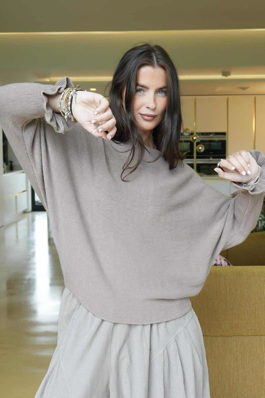 Conrad Batwing Ruffle Cuff Knit Oatmeal